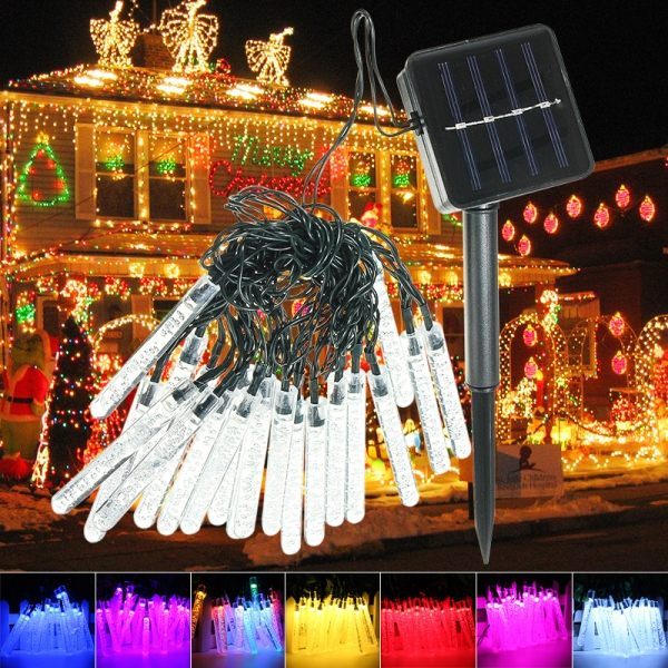 Outdoor 20 Led Bubble Solar Icicle Lights Christmas Decoration String